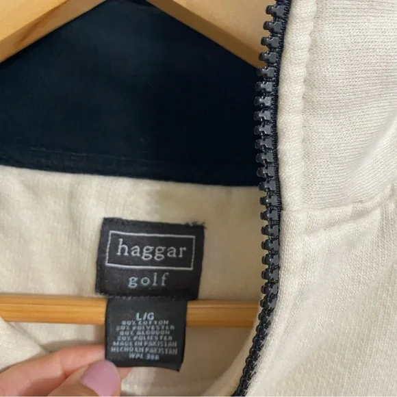 Haggar Gold Golf Half Zip Pullover Sweatshirt Black Cream Two Tone Men’s Large - Picture 5 of 5